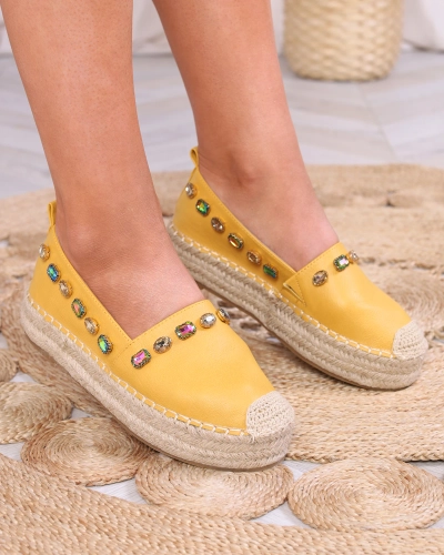 Women's yellow espadrilles with crystals Ziennie - Footwear