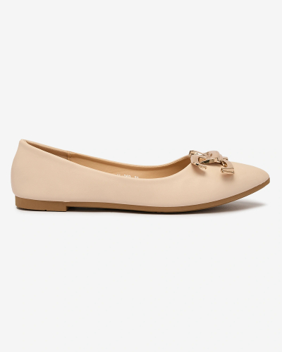 Royalfashion Beige women's pointed-toe ballerinas with embellishment on the nose Figgda