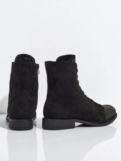Eco-suede laced women's ankle boots with zircons Marvelli