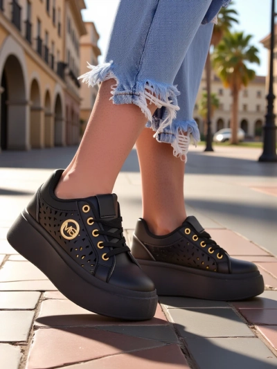 Aurelia Nero - Must Royalfashion öko-nahast platvorm, mudel LH201-8