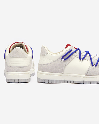 White-gray women's sports sneakers with navy blue laces Olierinc - Footwear