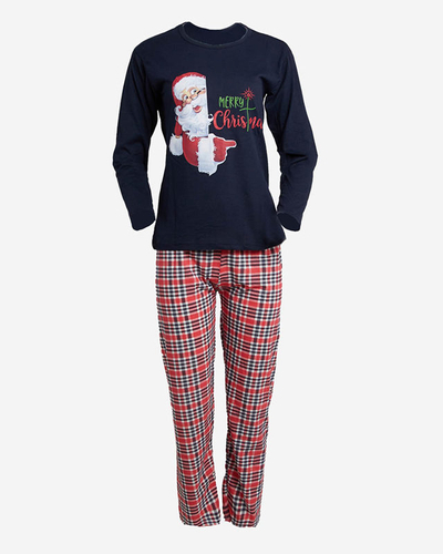 Navy blue women's 2-piece pajamas with Christmas print- Clothing