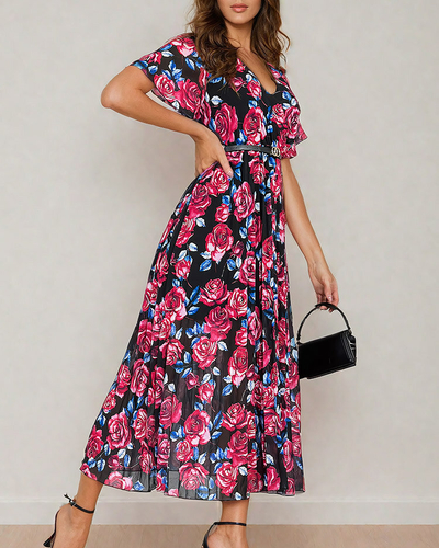 Royalfashion Women's pleated floral midi dress