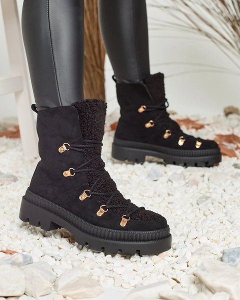 Royalfashion Черные женские утепленные ботинки-трапперы с овчиной Lery Walk