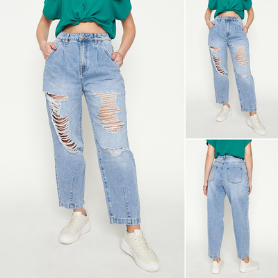 Light blue ripped jeans for women - Clothing