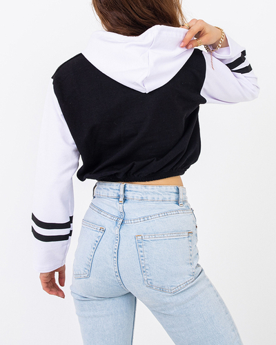Black women's crop-top hooded sweatshirt with inscriptions - Clothing