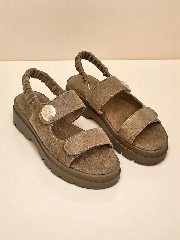 Женские сандалии Royalfashion Callisto коричневые экокожа платформа