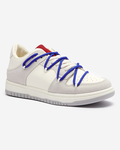 White-gray women's sports sneakers with navy blue laces Olierinc - Footwear