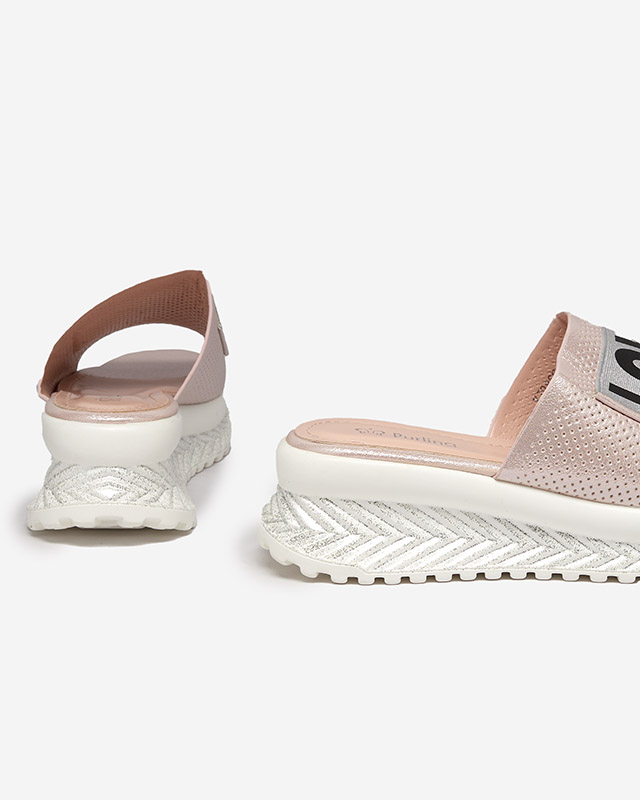 Розовые блестящие женские тапочки со словами Sosha-Обувь