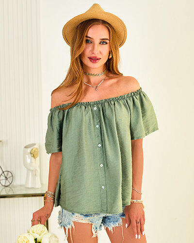 Royalfashion Naiste pluus a'la hiszpanka dekoratiivsete nööpidega