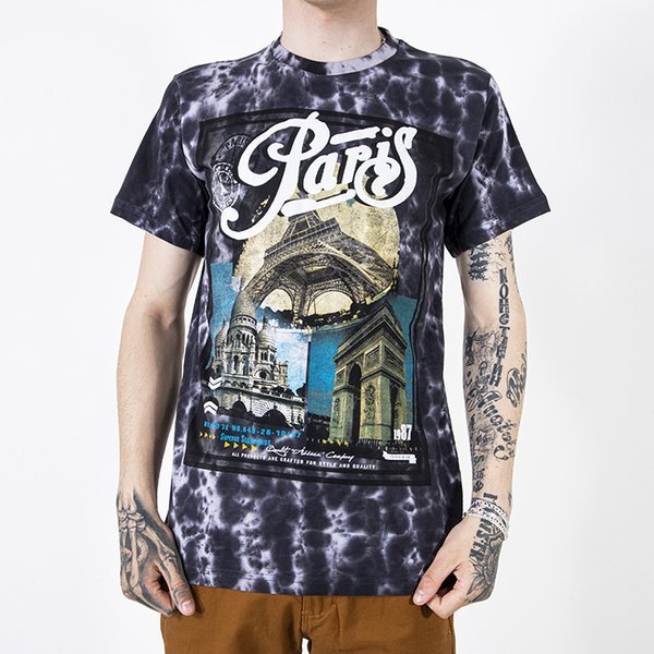 Black cotton t-shirt for men with print - Clothing