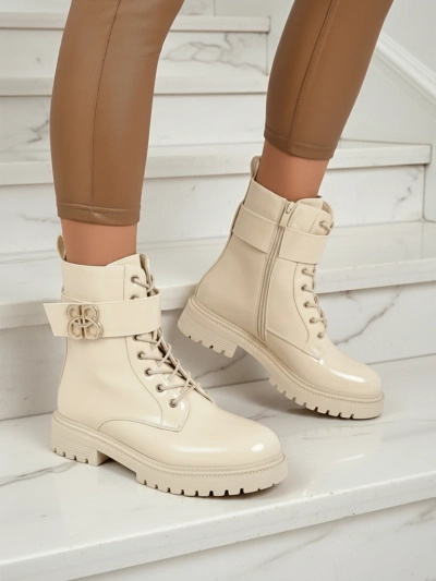 Beežid Ariadne öko-nahast lukuga poolsaapad, ümara ninaga stiilsed