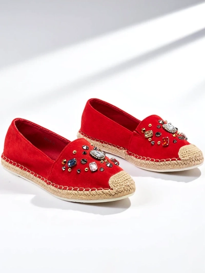 Red women's eco-suede espadrilles with cubic zirconias Mediros - Footwear