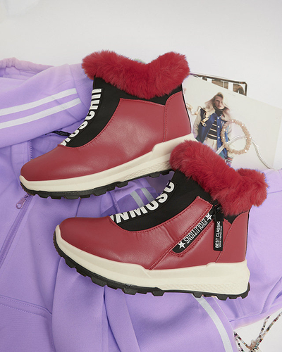 Red women's insulated boots with fur Scherr- Footwear