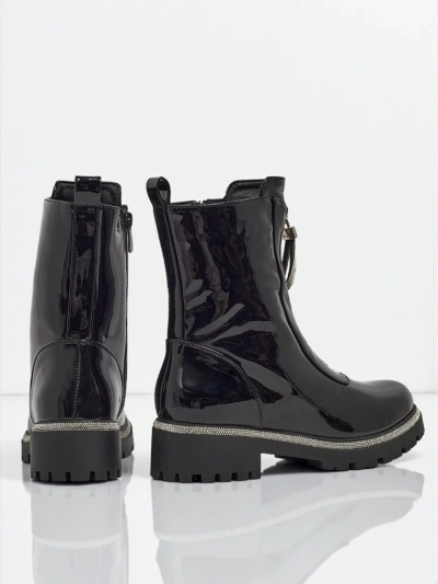 Patent eco-leather women's ankle boots with zircons Nuvina