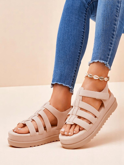 Сандалии Royalfashion - Caligae Бежевые Замшевые на Платформе - Идеальные на Лето и Весну