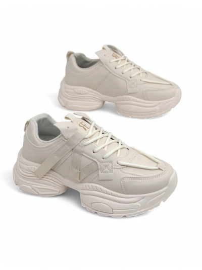 Beige Platina Roma women's sneakers on a flat heel, eco leather, 5 cm