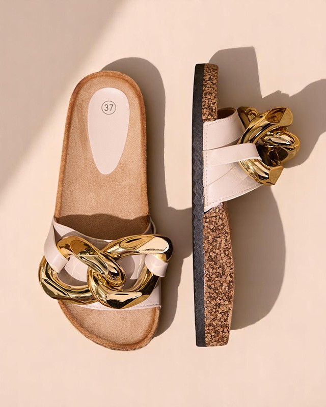 Royalfashion Beige women's flip-flops with embellishment Sofig