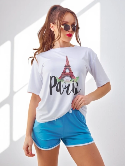 Royalfashion Naiste spordikomplekt T-särgiga ja lühikesed püksid Paris