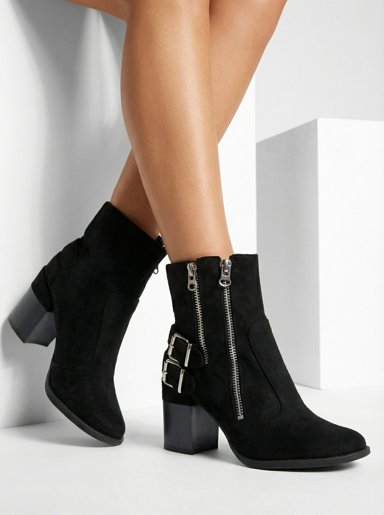 Royalfashion Women's black boots with Feirrgo decoration