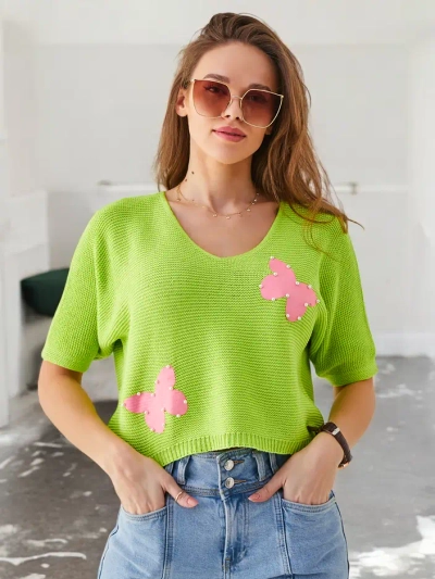 Royalfashion Women's Cotton Short Sweater with Butterflies