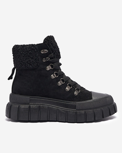Women's black eco-suede boots with sheepskin Vetic - Footwear