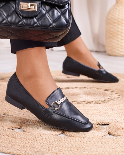 Mustad kuldse kaunistusega naiste mokassinad Suletta- Footwear