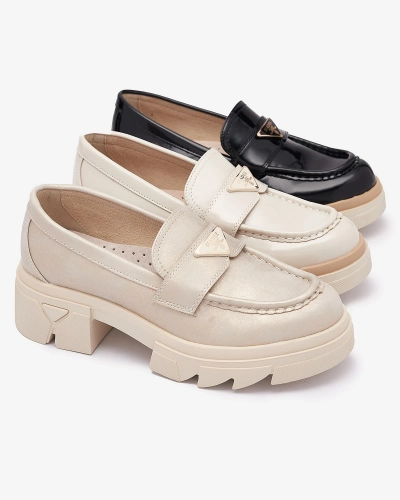 Lacquered women's black moccasins with decoration Sarix - Footwear