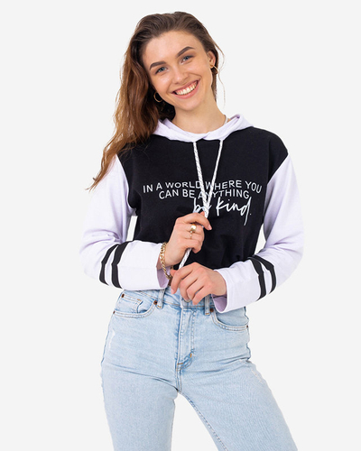 Must naiste crop-top kapuutsiga dressipluus kirjadega - Riietus
