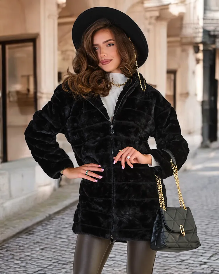 Royalfashion Black fur women's coat