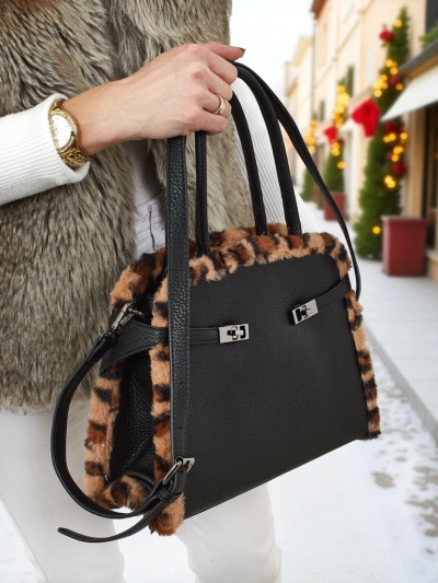 Small Women's Eco-Leather Handbag with Leopard Print Panthory