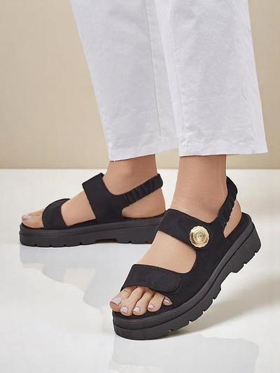 Royalfashion Anthea Nero Women's Sandals – black suede, 5 cm platform