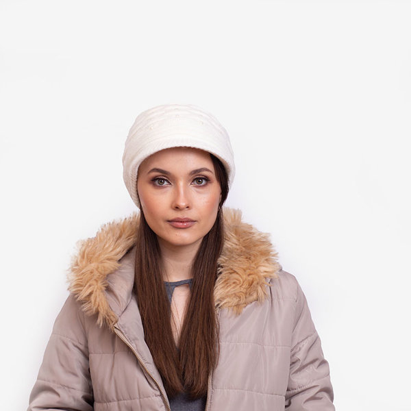 Ladies 'white warm beanie hat with pearls - Accessories