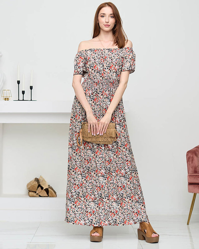 Черное женское макси-платье с рисунком. Одежда