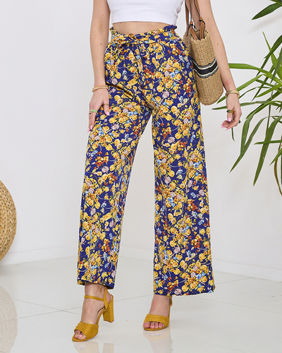 Naiste sinised palazzo püksid tumesiniste lilledega- Rõivad