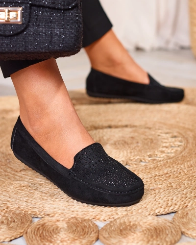 Black women's moccasins with zircons Bretika - Footwear