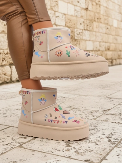Утепленные ботинки Callisto Angelico с детскими рисунками на платформе, бежевые