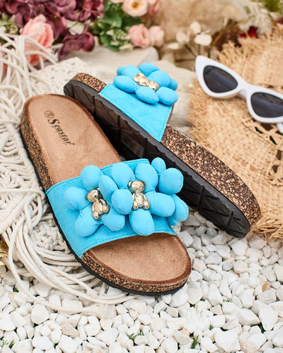 Royalfashion Women's flip-flops with gold teddy bears and flowers Isaralle