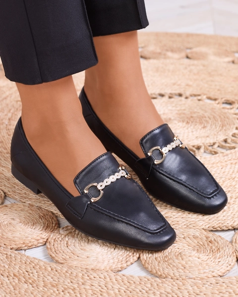 Mustad kuldse kaunistusega naiste mokassinad Suletta- Footwear