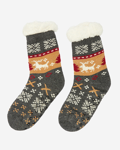 Gray women's socks with a Christmas pattern - Underwear