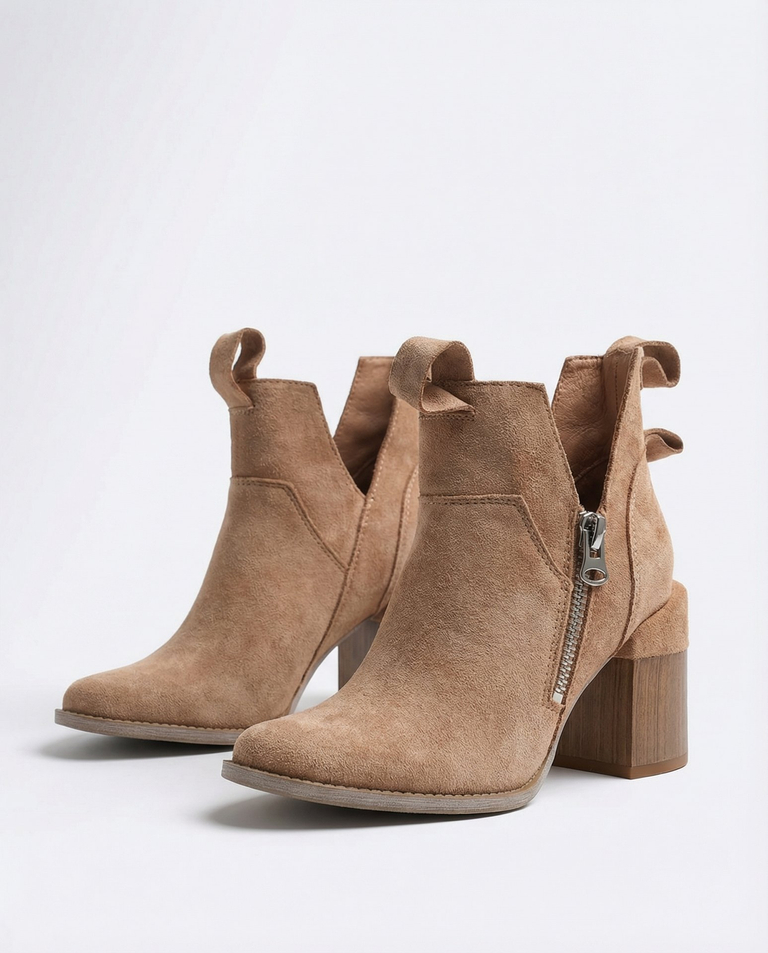 Light brown women's boots on a square post Darera - Footwear