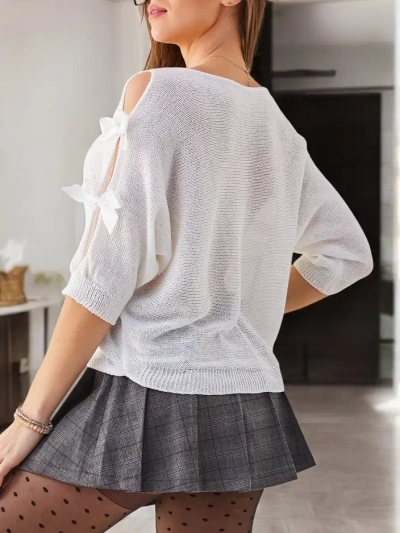 Royalfashion Women's acrylic sweater with decorative sleeves and bows