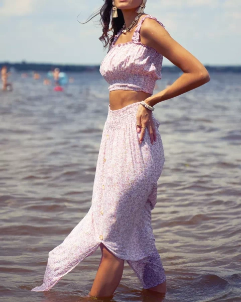 Royalfashion Naiste lilleline roosa komplekt