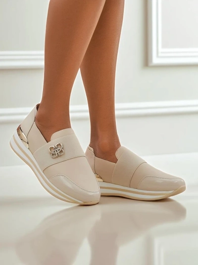 Женские мокасины Aurora Classico Beige экокожа плоский каблук