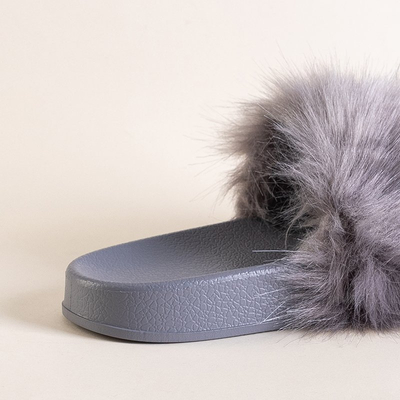 Gray women's flip-flops with fur Danita - Footwear