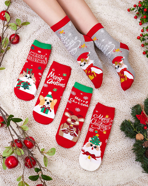 Colorful women's socks with a Christmas pattern - Underwear