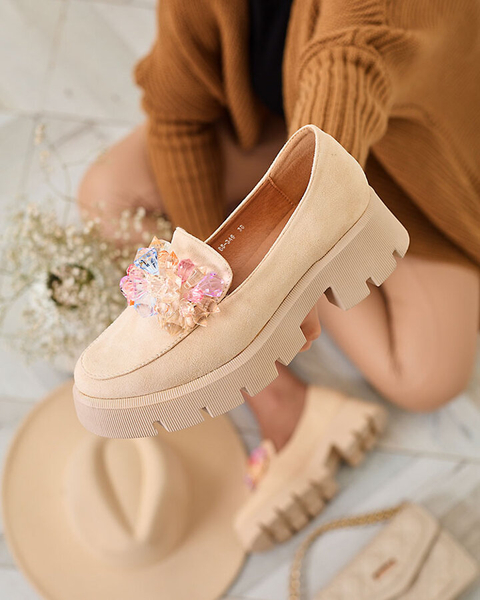 Royalfashion Beežid naiste mokasiinid värviliste kristallidega Crystal Glam