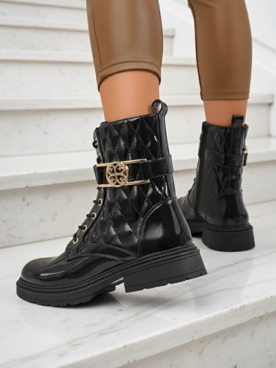 Quilted women's ankle boots made of ecological patent leather Opal Verge