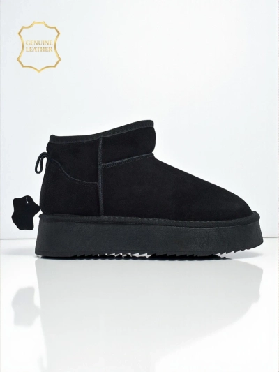 Elunara Women's Short Faux Snow Boots in Genuine Leather
