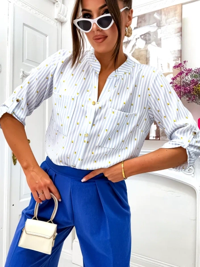 Royalfashion Women's striped shirt with lemons and a V-neck